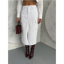 Zeo Basic Kargo Cepli Ön Yırtmaçlı  White Etek