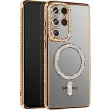 Fuchsia Samsung Galaxy S26 Ultra ile Uyumlu Joke Simli Magneticsafe Kılıf - Gold