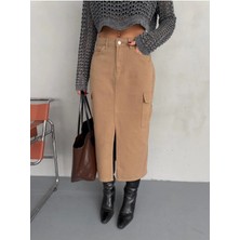 Zeo Basic Kargo Cepli Ön Yırtmaçlı Etek