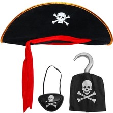 Marsilyan Kadife Korsan Şapkası Korsan Eli ve Korsan Göz Maskesi Çocuk Boy