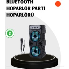Bluetooth Bağlantılı Taşınabilir Hoparlör - LED Işıklı Fm Radyolu Mikrofon Girişli