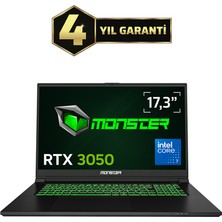 Monster Abra A7 V15.6.7 Intel Core 7 250H 8 GB RAM 500 GB SSD 4 GB RTX 3050 Windows 17,3" 144 Hz Oyun Bilgisayarı