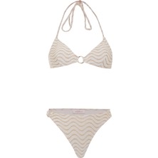 Aquella Gold Çizgili Aksesuarlı Ekru Üçgen Bikini