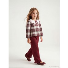 Lcw Bordo Bebe Yaka Ekose Kız Çocuk Bluz ve Pantolon