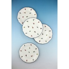 Bursa Porselen Dekor Blue Flora 4 Parça Porselen Pasta Tabağı