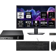 Dell Pro Micro QCM1250 Intel Core Ultra 5 235T 80GB 4tb SSD 27" Fhd Monitör W11P Mini Masaüstü Bilgisayar & Per4 USB Bellek QCM1250BTO106P620