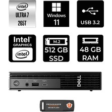 Dell Pro Micro QCM1250 Intel Core Ultra 7 265T 48GB 512GB SSD W11H Mini Masaüstü Bilgisayar & Per4 USB Bellek QCM1250BTO107P357
