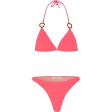 Aquella Dokulu Aksesuarlı Neon Pembe Üçgen Bikini Takım