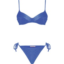 Aquella Lurex Saks Mavi Balenli Bikini Takım