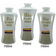 Bio Keratin Gold 3'lü Set Düzleştirici Saç Bakımı 700 ml Sıvı Formda Brezilya Fönlü Saçlar İçin