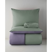 English Home Plain Pamuk Çarşaflı Çift Kişilik Nevresim Takımı 200X220 cm Yeşil-Mor
