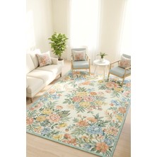 The Reef Design Çok Renkli Floral Halı Dijital Baskılı Yıkanabilir Kaymaz Tabanlı Renkli Çiçekli Ince Mutfak Halısı