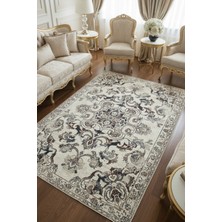 The Reef Design Bej Zeminli Bordürlü Vintage Saray Desenli Halı Dijital  Baskılı Kaymaz Yıkanabilir Salon Halısı