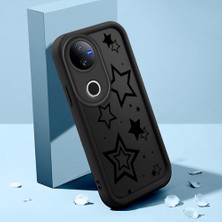HONTINGA Vivo V50 ile Uyumlu Kılıfı Düşüme Önleyici Basitlik Anti Düşme Kamera Korumali Şirin Siyah Yıldız Siyah Desen Yumuşak Silikon Telefon Kılıfı Kadın ve Erkek Için Uygundur K2-0403