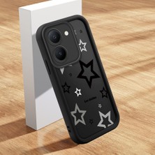 HONTINGA Vivo Y36 ile Uyumlu Kılıfı Düşüme Önleyici Basitlik Anti Düşme Kamera Korumali Şirin Siyah Yıldız Siyah Desen Yumuşak Silikon Telefon Kılıfı Kadın ve Erkek Için Uygundur K2-0403
