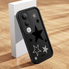 HONTINGA Vivo V50 Lite ile Uyumlu Kılıfı Düşüme Önleyici Basitlik Anti Düşme Kamera Korumali Şirin Yıldız Siyah Desen Yumuşak Silikon Telefon Kılıfı Kadın ve Erkek Için Uygundur K2-0402