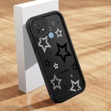 HONTINGA Oppo A15S ile Uyumlu Kılıfı Düşüme Önleyici Basitlik Anti Düşme Kamera Korumali Şirin Siyah Yıldız Siyah Desen Yumuşak Silikon Telefon Kılıfı Kadın ve Erkek Için Uygundur K2-0403