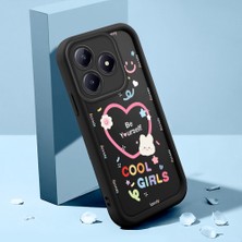 HONTINGA Realme C63 ile Uyumlu Kılıfı Düşüme Önleyici Basitlik Anti Düşme Kamera Korumali Şirin Kalp Siyah Desen Yumuşak Silikon Telefon Kılıfı Kadın ve Erkek Için Uygundur K2-0400