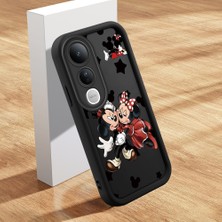 HONTINGA Vivo V50 Lite ile Uyumlu Kılıfı Düşüme Önleyici Basitlik Anti Düşme Kamera Korumali Şirin Mickey Minnie Siyah Desen Yumuşak Silikon Telefon Kılıfı Kadın ve Erkek Için Uygundur K2-0399