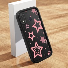 HONTINGA Samsung Galaxy A20 ile Uyumlu Kılıfı Düşüme Önleyici Basitlik Anti Düşme Kamera Korumali Şirin Pembe Yıldız Siyah Desen Yumuşak Silikon Telefon Kılıfı Kadın ve Erkek Için Uygundur K2-0404