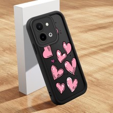 HONTINGA Vivo Y28 ile Uyumlu Kılıfı Düşüme Önleyici Basitlik Anti Düşme Kamera Korumali Şirin Kalp Siyah Desen Yumuşak Silikon Telefon Kılıfı Kadın ve Erkek Için Uygundur K2-0405