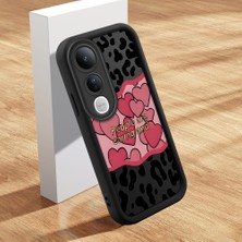 HONTINGA Vivo V50 Lite ile Uyumlu Kılıfı Düşüme Önleyici Basitlik Anti Düşme Kamera Korumali Şirin Pembe Kalp Siyah Desen Yumuşak Silikon Telefon Kılıfı Kadın ve Erkek Için Uygundur K2-0406