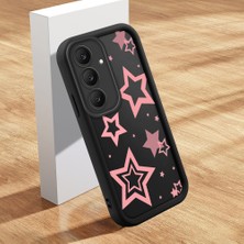 HONTINGA Samsung Galaxy S25 Fe ile Uyumlu Kılıfı Düşüme Önleyici Basitlik Anti Düşme Kamera Korumali Şirin Pembe Yıldız Siyah Desen Yumuşak Silikon Telefon Kılıfı Kadın ve Erkek Için Uygundur K2-0404