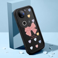 HONTINGA Vivo V50 ile Uyumlu Kılıfı Düşüme Önleyici Basitlik Anti Düşme Kamera Korumali Şirin Pembe Kalp Siyah Desen Yumuşak Silikon Telefon Kılıfı Kadın ve Erkek Için Uygundur K2-0406