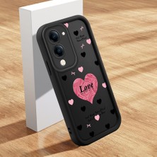 HONTINGA Vivo Y04 ile Uyumlu Kılıfı Düşüme Önleyici Basitlik Anti Düşme Kamera Korumali Şirin Kalp Siyah Desen Yumuşak Silikon Telefon Kılıfı Kadın ve Erkek Için Uygundur K2-0400