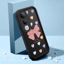 HONTINGA Vivo V50 Lite ile Uyumlu Kılıfı Düşüme Önleyici Basitlik Anti Düşme Kamera Korumali Şirin Pembe Kalp Siyah Desen Yumuşak Silikon Telefon Kılıfı Kadın ve Erkek Için Uygundur K2-0406