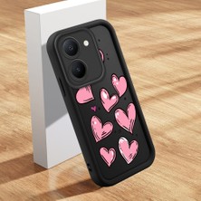 HONTINGA Vivo Y36 5g ile Uyumlu Kılıfı Düşüme Önleyici Basitlik Anti Düşme Kamera Korumali Şirin Kalp Siyah Desen Yumuşak Silikon Telefon Kılıfı Kadın ve Erkek Için Uygundur K2-0405