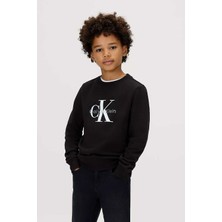 Calvin Klein Unisex Çocuk Ck Monogram Terry Cn Sweatshirt - Siyah