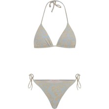 Aquella Dokulu Simli Bebe Mavi Üçgen Bikini Takım