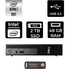 Dell Pro Micro QCM1250 Intel Core Ultra 7 265T 48GB 2tb SSD Fdos Mini Masaüstü Bilgisayar & Per4 USB Bellek QCM1250BTO107P323