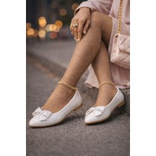 Slipcat Zarif Kadın Günlük  Kurdele Detaylı Yuvarlak Burun Şık Babet