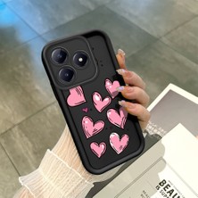 HONTINGA Realme C63 ile Uyumlu Kılıfı Düşüme Önleyici Basitlik Anti Düşme Kamera Korumali Şirin Kalp Siyah Desen Yumuşak Silikon Telefon Kılıfı Kadın ve Erkek Için Uygundur K2-0405
