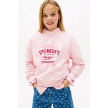 Tommy Hilfiger Kız Çocuk Tommy Flock Flower Bisiklet Yaka Sweatshirt - Pembe