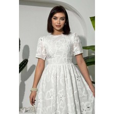 Zishan Fashion Çiçekli Fisto Nakışlı Kloş Midi Abiye Elbise - Söz & Mezuniyet Elbisesi 849