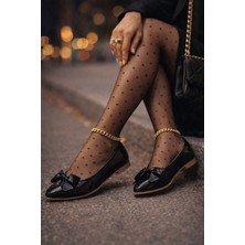 Slipcat Zarif Kadın Günlük  Kurdele Detaylı Yuvarlak Burun Şık Babet