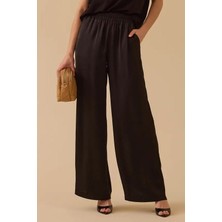 Seçil Kadın Elastik Bel Bol Paça Cepli Pantolon - Siyah