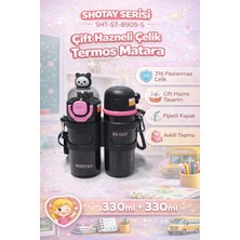 Shotay Termos Matara 330 ml + 330 ml Çift Hazneli 316 Çelik Pipetli Siyah – SHT-ST-8905