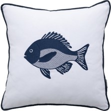 Mudo Home MARİN FISH NAKIŞLI KIRLENT BEYAZ LACİVERT 50X50 CM