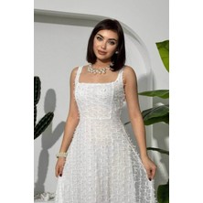 Zishan Fashion Kare Yaka Fisto Fiyonk Detaylı Maksi Elbise - Özel Gün Davet Elbisesi 853