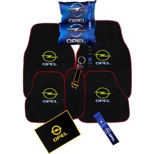 Tusba Market Opel Logolu 5 Parça Araç Halı Paspas Seti & Mavi Dijital Baskılı Boyun Yastık Aksesuar Seti