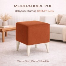 Armegeda Dekoratif Kare Puf 35X35X45 cm – Kremit Baybface Kumaş, Beyaz Ayaklı Modern Tasarım