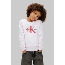 Calvin Klein Unisex Çocuk Ck Monogram Terry Cn Sweatshirt - Açık Pembe