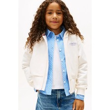 Tommy Hilfiger Kız Çocuk Sırt Logolu Terry Kapüşonlu ve Fermuarlı Sweatshirt - Kırık Beyaz