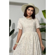 Zishan Fashion Çiçekli Fisto Nakışlı Kloş Midi Abiye Elbise - Söz & Mezuniyet Elbisesi 849