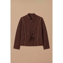 Seçil Kadın Desenli Fermuarlı Gofre Ceket - Kahverengi