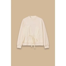Seçil Kadın Çift Kumaşlı Bağcıklı Sweatshirt - Ekru